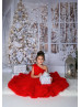 One Shoulder Red Tulle High Low Flower Girl Dress